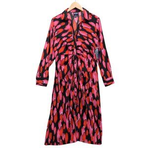 SCOOP Midi Shirt Dress Multicolor Long Sleeve Ruched Button Front Size L